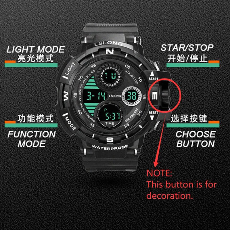 Reloj Digital negro YIKAZE para hombres, relojes deportivos, cronógrafo impermeable para exteriores, reloj de mano G, reloj de pulsera para estudiantes de choque de infantería