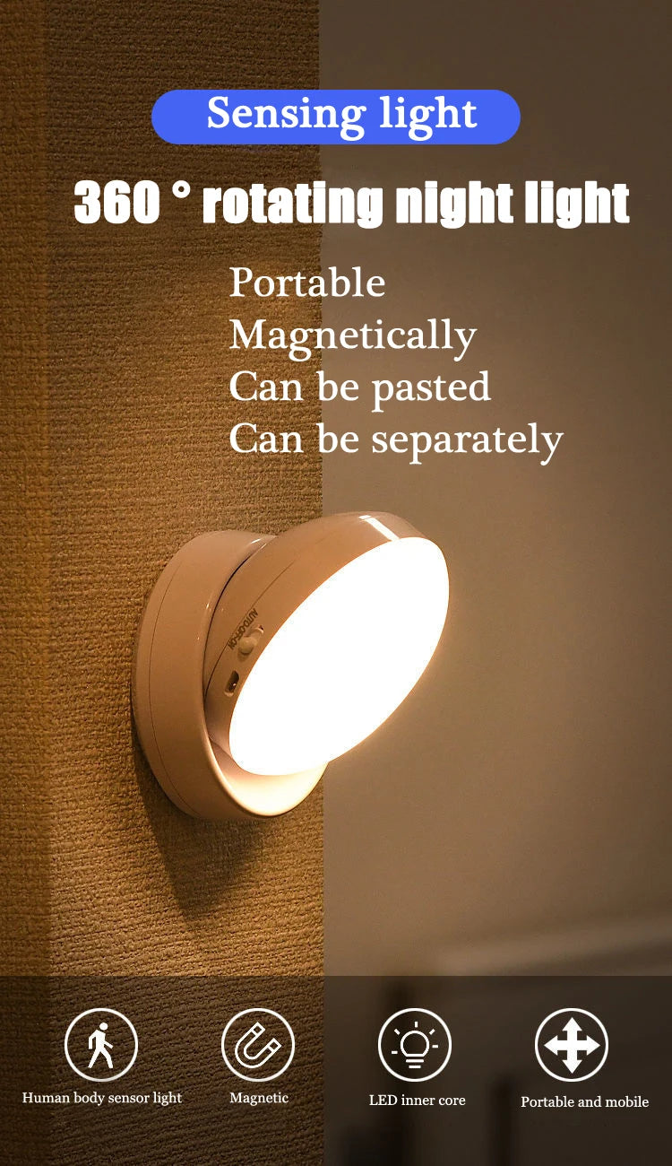 PZSUNLY-luz LED con Sensor de movimiento para armario, USB, para iluminación del hogar, dormitorio, armario, lámpara, luces recargables