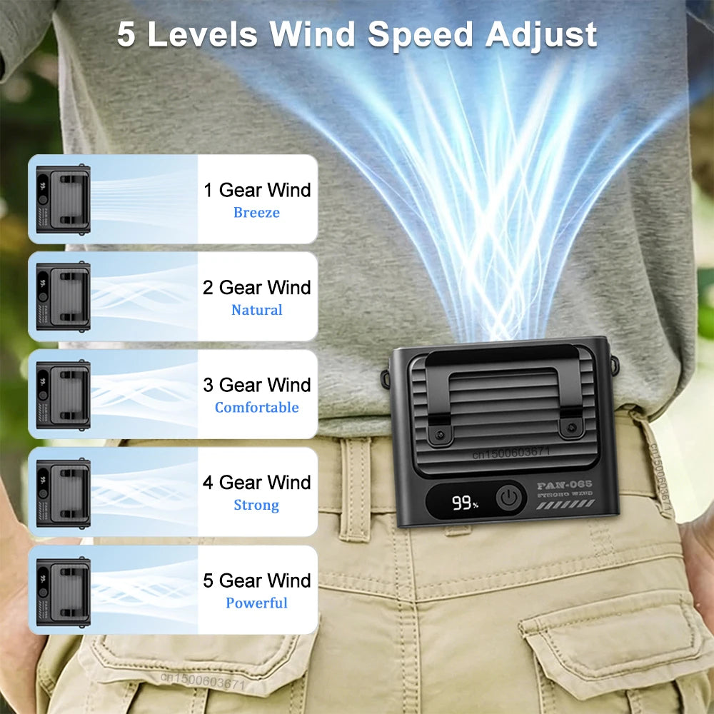 Ventilador portátil con clip 4000mAh, 5 velocidades, pantalla digital
