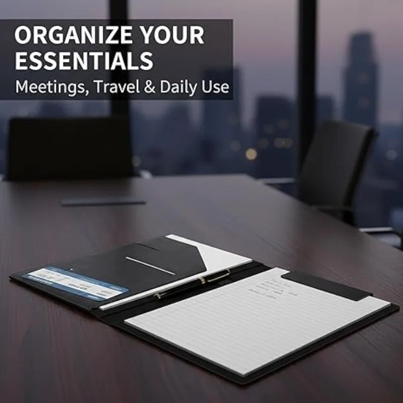 Carpeta Portafolio de Piel Sintética para Entrevistas con Porta Bloc de Notas, Organizador de Tarjetas de Visita y Documentos para Hombres y Mujeres, Uso Profesional