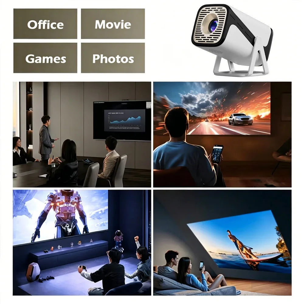 Mini Proyector Inteligente con Wi-Fi y Bluetooth Integrados, Compatible con Reproducción 4K 1080P Ultra HD, para Fiestas en Casa y Exteriores, Portátil