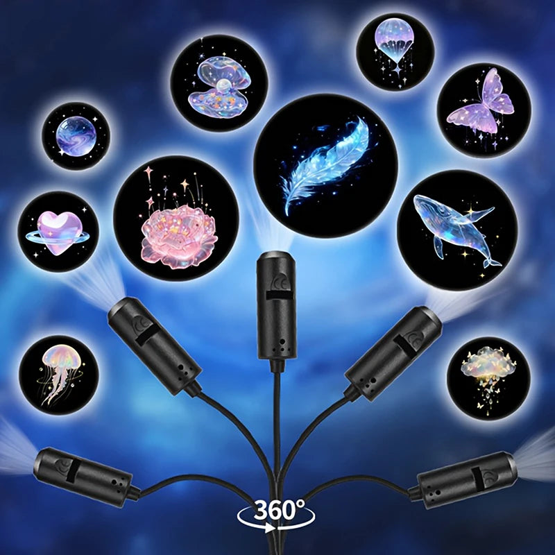 Lámpara Proyector LED USB Portátil con 10 Modos (Ballena, Mariposa, Medusa, Estrella de Mar) Proyector para Pared/Techo, Luz Nocturna, Regalo