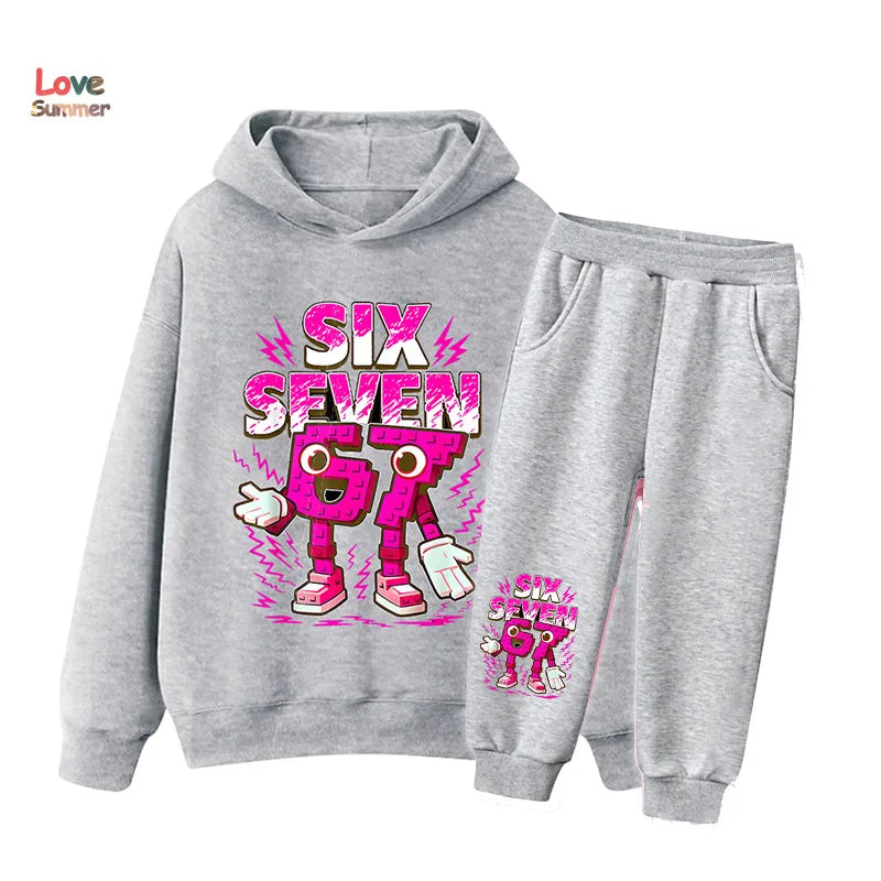 Conjunto buzo con capucha y pantalón estampado Brainrot para niños