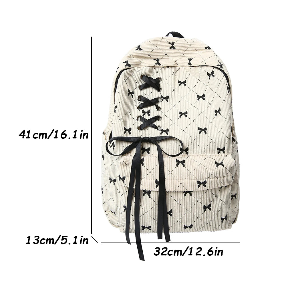 Mochila de Ocio, Mochila de Pana con Lazo para Primavera y Verano, Mochila de Gran Capacidad Estilo Universitario, Mochila para Viajar al Trabajo