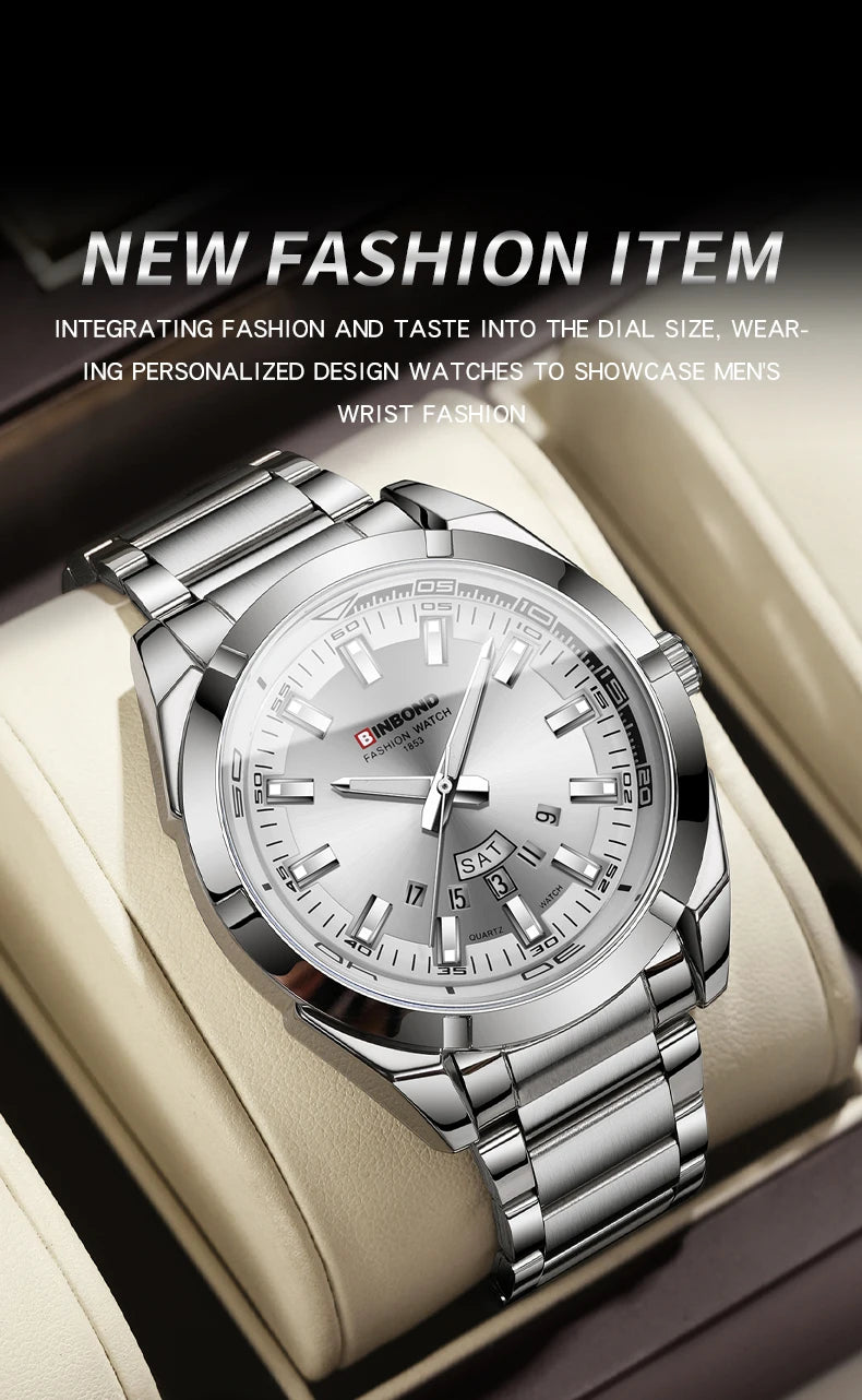 Reloj de Cuarzo BINBOND para Hombre Elegante Resistente al Agua