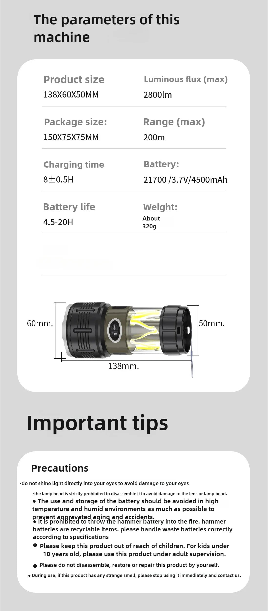 Linterna LED Táctica Recargable 4500mAh para Camping
