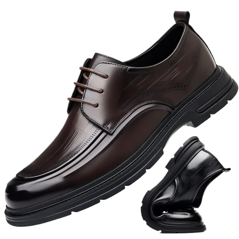 Mocasines de cuero para hombre con suela gruesa, cómodos para uso formal