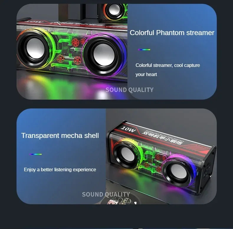 Altavoces Mecha transparentes V8, Bluetooth 5,0, inalámbricos, diafragma de contrabajo, Subwoofer, música, TWS, luz RGB, Mini altavoz de fiesta