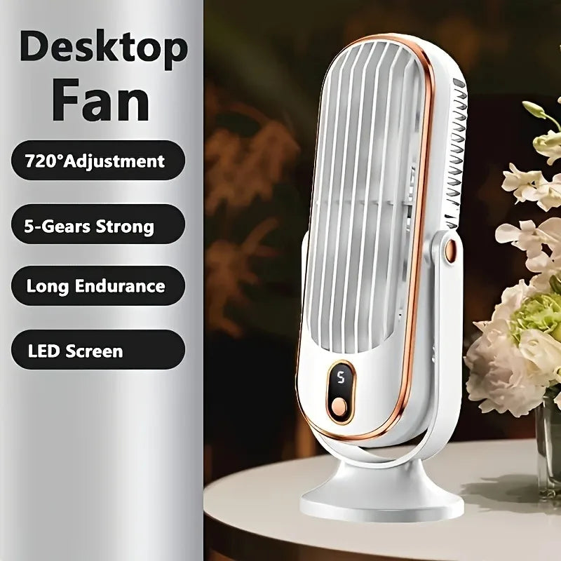 Ventilador de Aire Portátil con Motor Dual y 5 Velocidades 720°