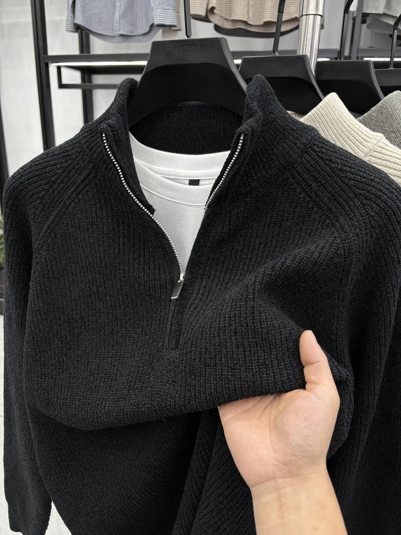 Suéter Masculino con Media Cremallera y Cuello Alto | Estilo Coreano