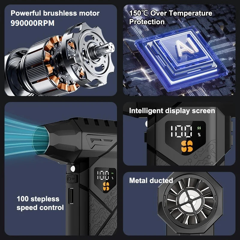 Soplador de aire turbo eléctrico inalámbrico 990000 RPM con batería 10000 mAh