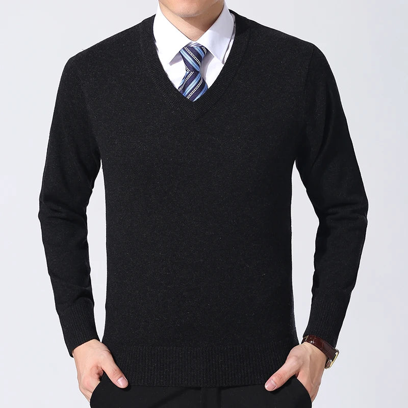 2025 nueva marca de moda suéter para hombre jersey con cuello en V jerséis ajustados tejido grueso cálido otoño estilo coreano ropa Casual para hombre