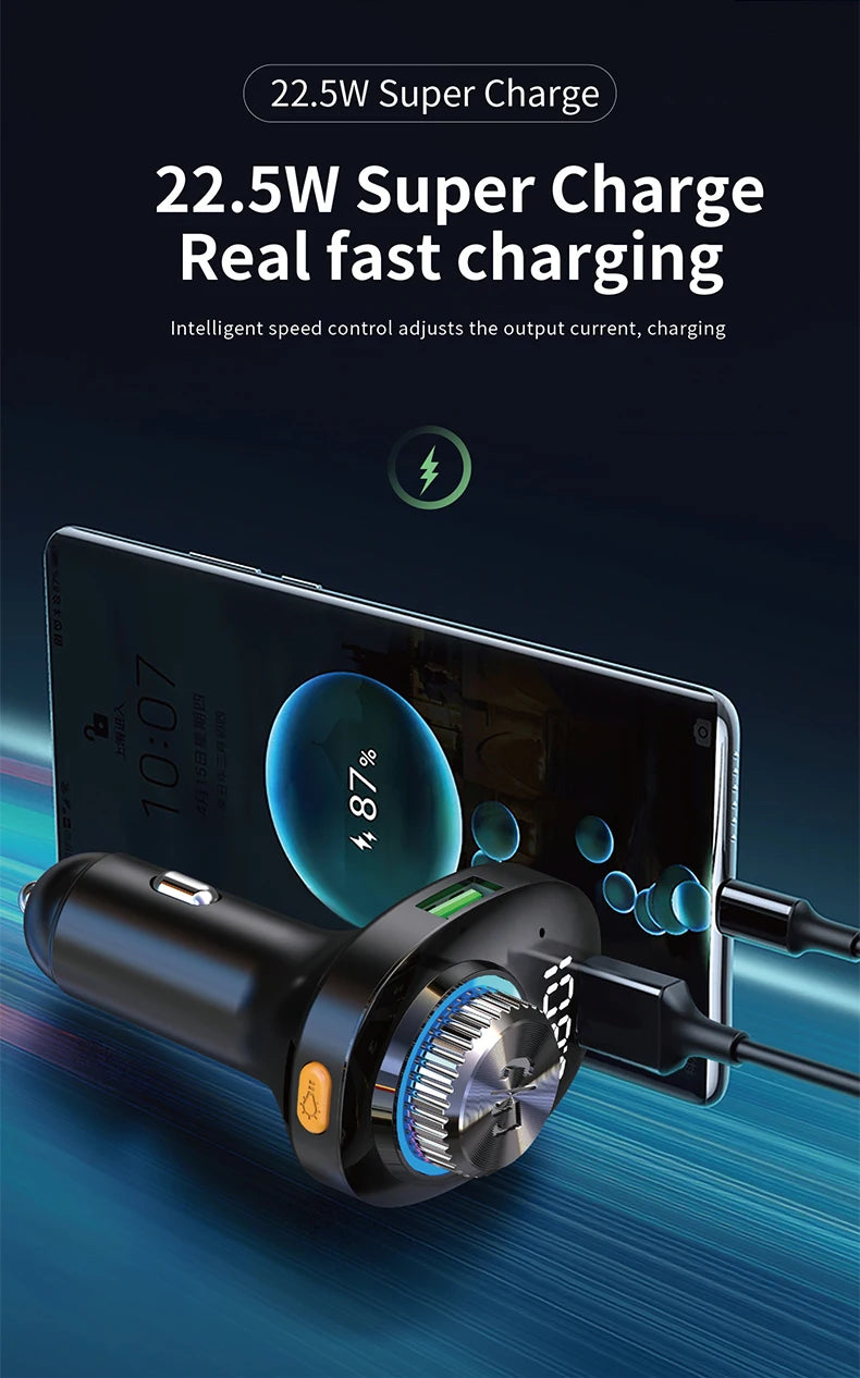 Transmisor FM Bluetooth 5.0 para Auto DYBO, Carga Rápida QC3.0 PD20W