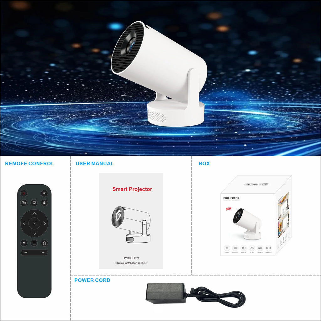 Nuevo Proyector HY300 Ultra Portátil 4K con Altavoz, Cine en Casa, Proyector LCD, Películas al Aire Libre, Android 11, BT5.4, Proyector para Camping