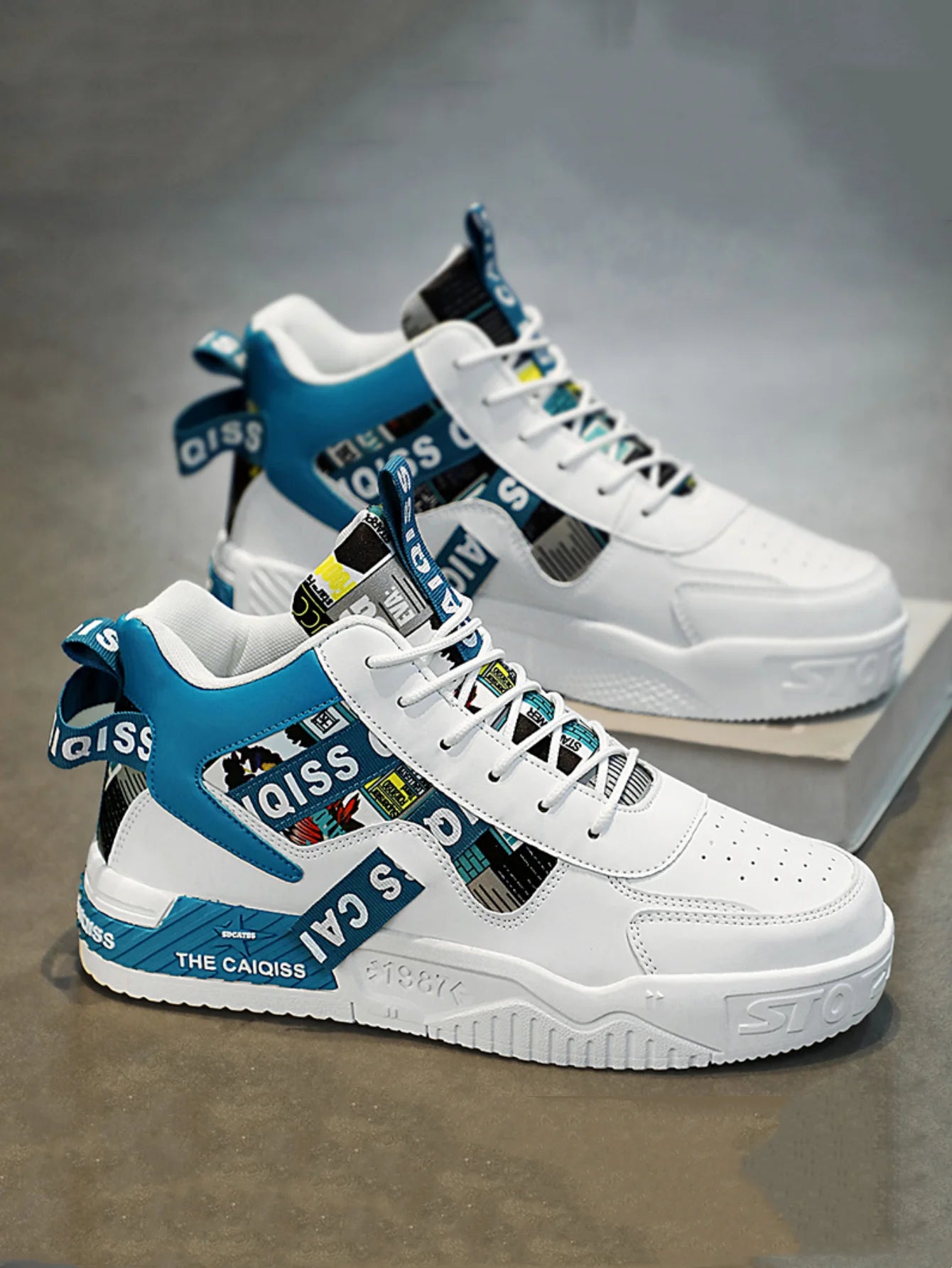 Zapatillas de plataforma con grafiti para hombre, estilo urbano, con cordones