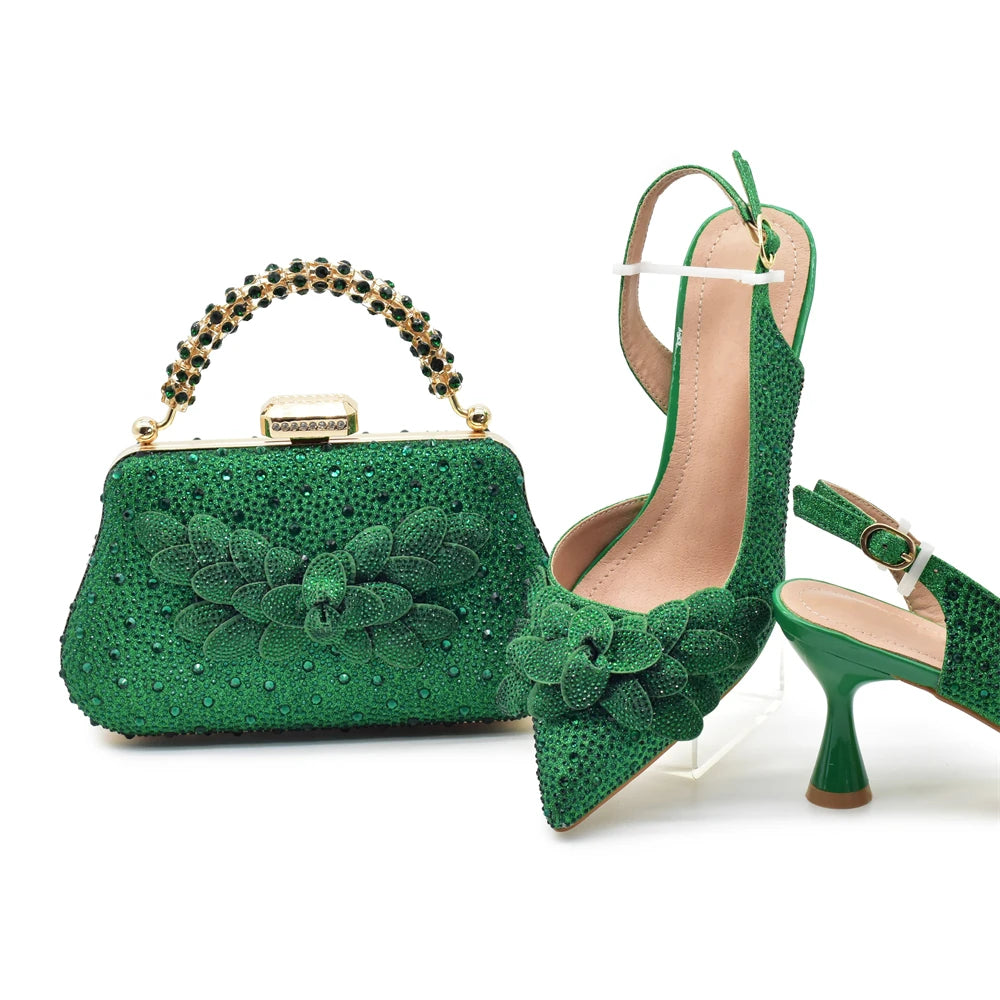 Sandalias con Strass de Tacón Alto para Mujer - Conjunto Zapatos y Bolso