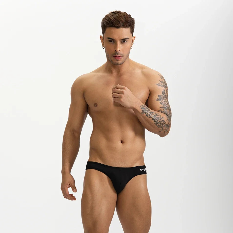 Paquete de 3 calzoncillos para hombre, calzoncillos de cintura baja, bolsa convexa en U, Bikini Sexy cómodo que absorbe la humedad para hombre