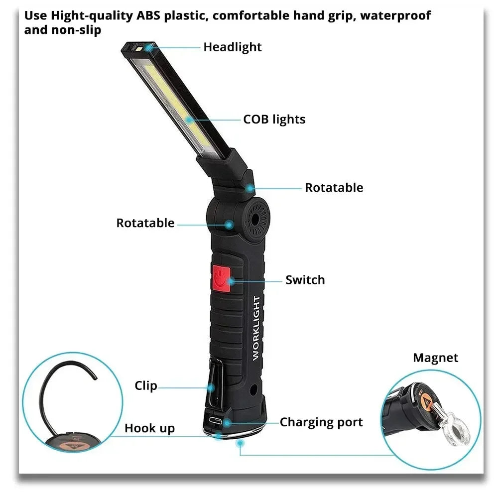 Linterna LED Recargable para Camping con Imán y Gancho, IP64 5 Modos
