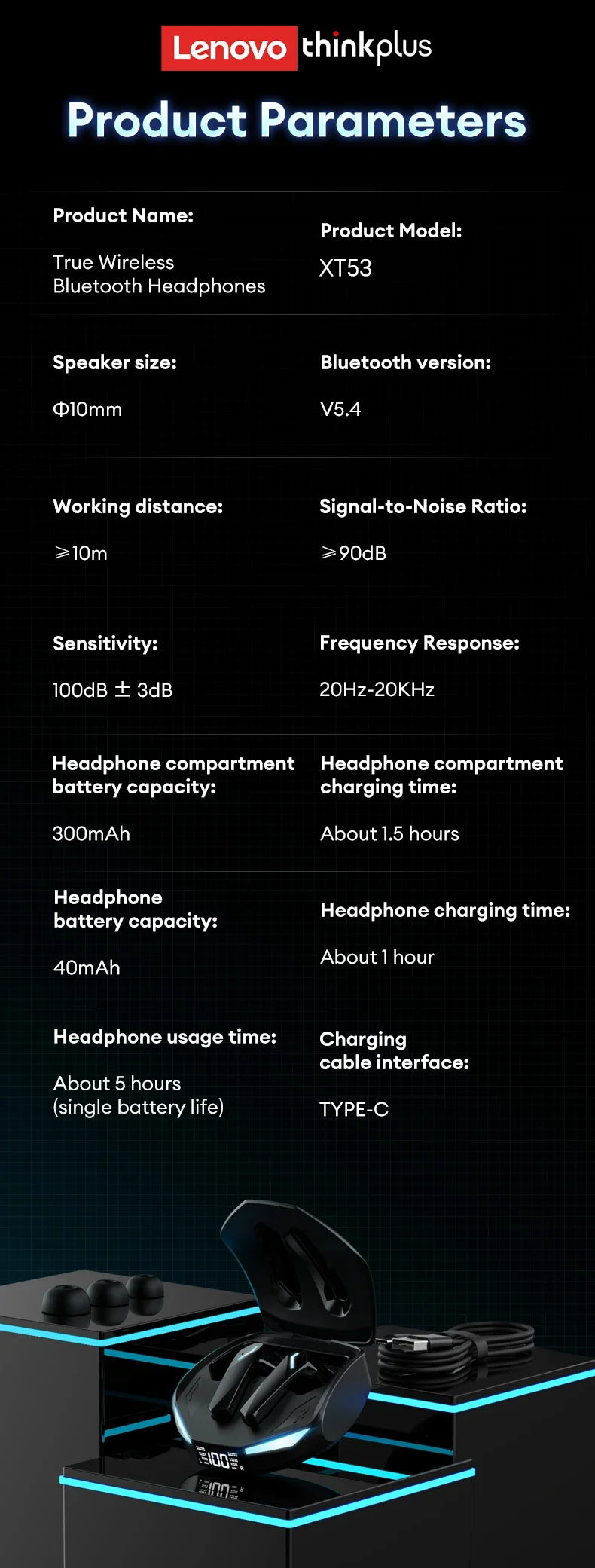 Auriculares Bluetooth 5.4 TWS Lenovo XT53 con ANC