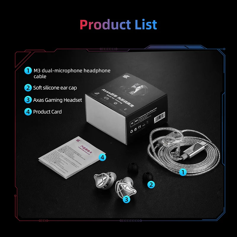 Audífonos Intrauditivos para Juegos KZ Axas FPS-Tuned con Posicionamiento de Sonido a Nivel de Radar y Diseño Ergonómico de Gancho para la Oreja (Pre-orden)