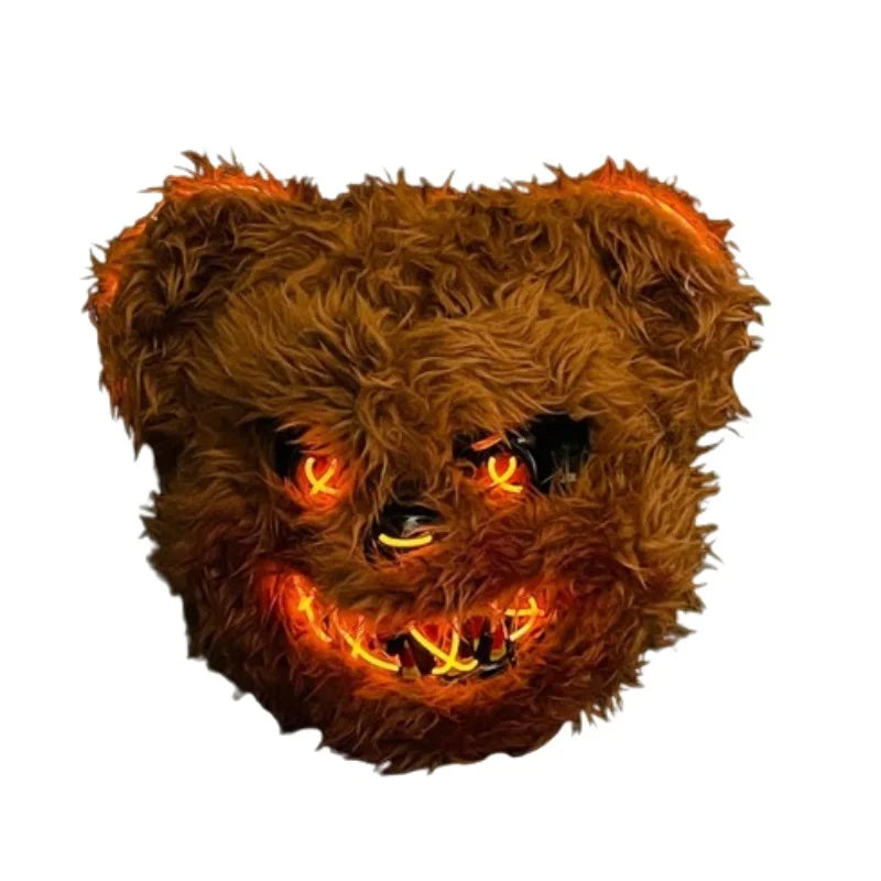 Máscara con brillo LED para Halloween, accesorios de terror, conejo sangriento y oso, simulan la piel, divertido disfraz de Cosplay, decoración de fiesta