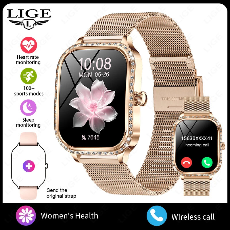 Smartwatch para mujer con pantalla curva HD 1.75 pulgadas y llamadas Bluetooth