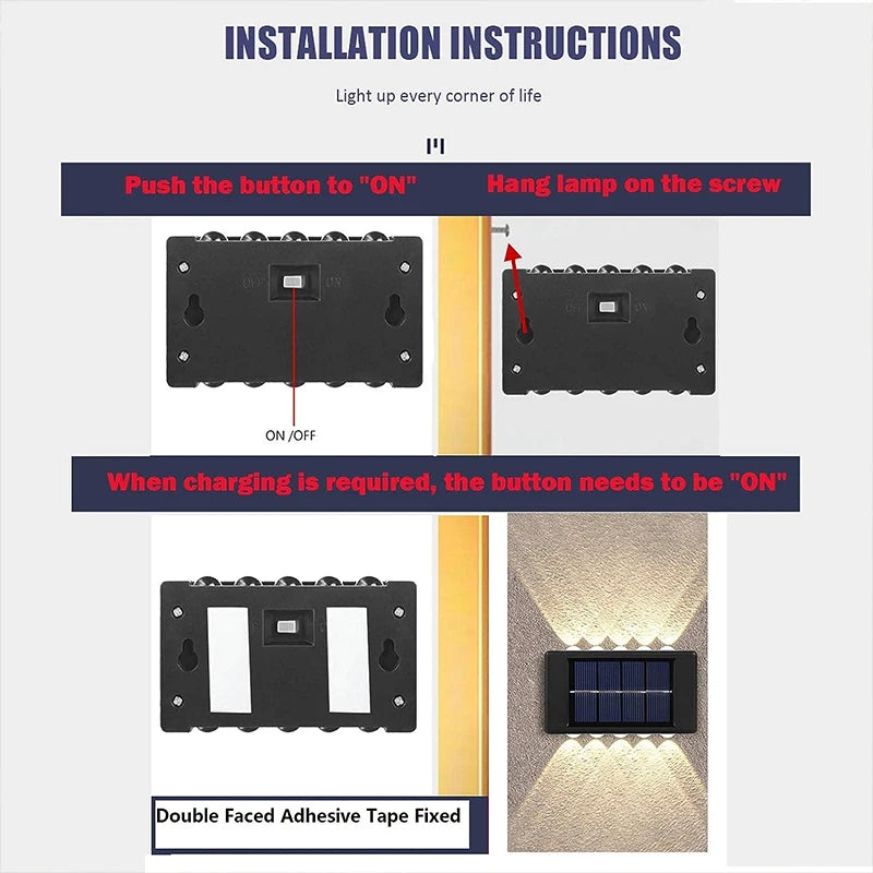 Luces solares de pared para exteriores, lámpara Solar de montaje en pared cálida/blanca para porche, iluminación arriba y abajo para jardín, paisaje de la calle, balcón y Patio