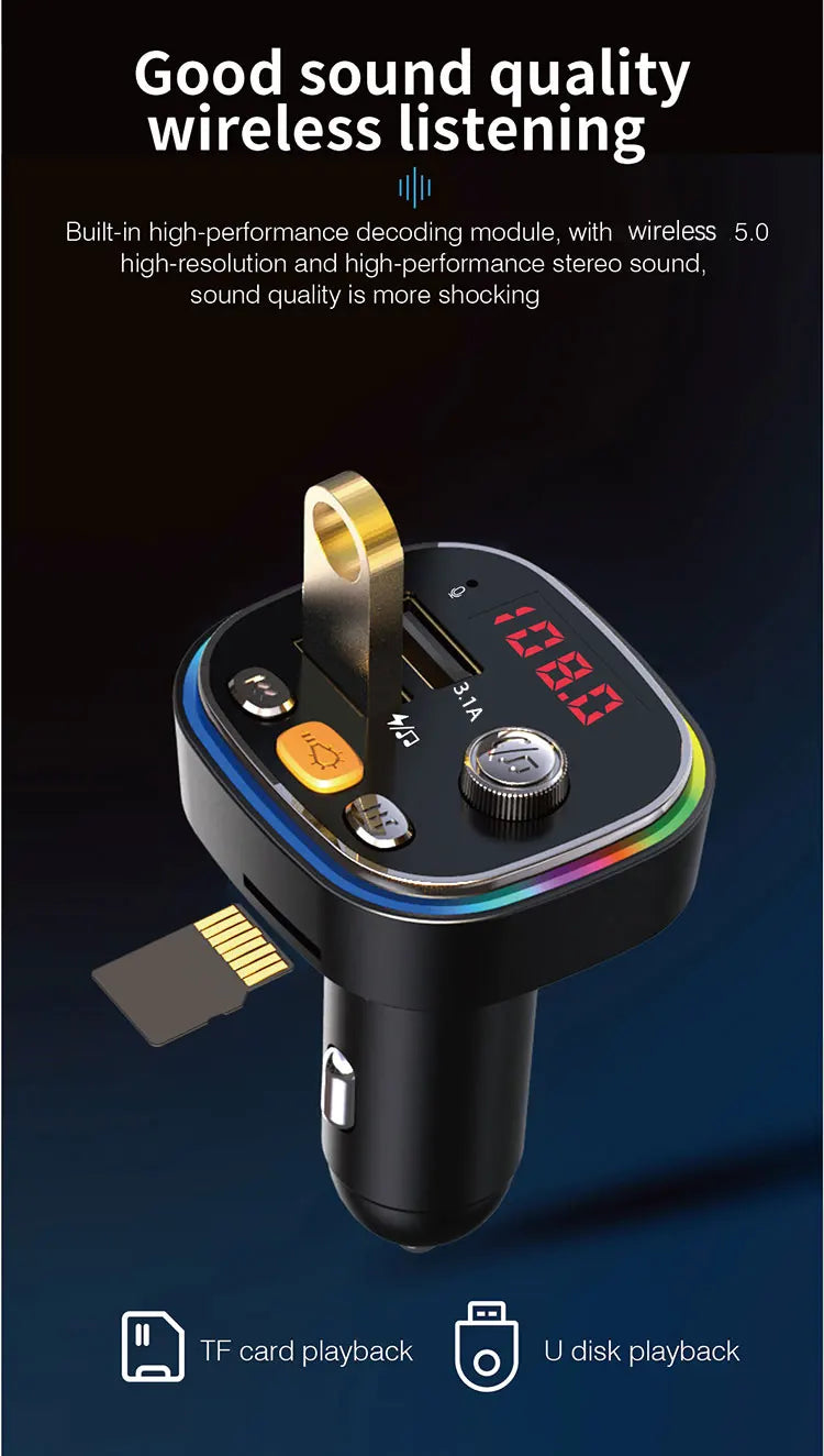 Modulador FM USB 3.1A para Auto con Bluetooth 5.0 y Manos Libres