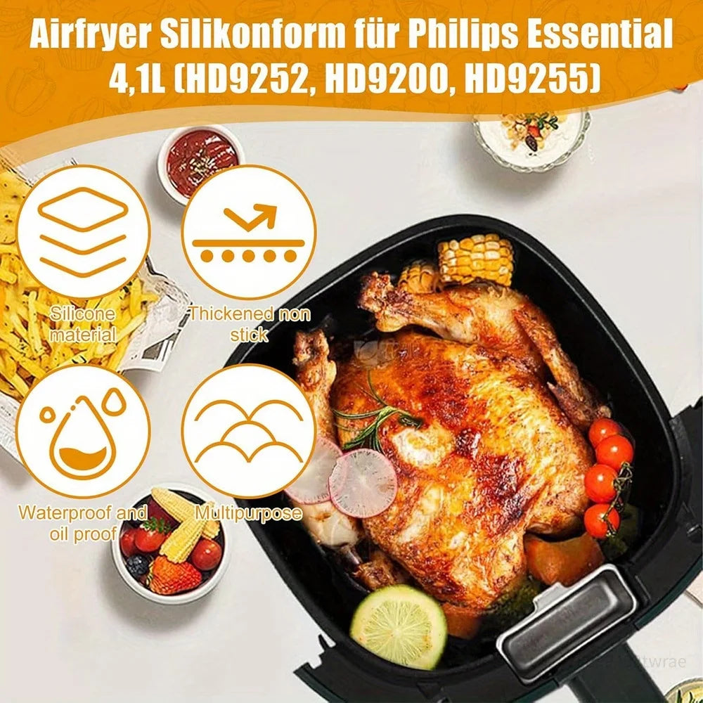 Bandeja de silicona reutilizable cuadrada para freidora de aire, molde para pan con tapete de silicona, molde para pasteles para herramientas de parrilla HD9252, HD9200 y HD9255