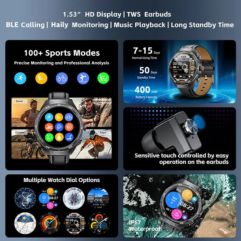 Reloj inteligente LIGE 2 en 1 con auriculares Bluetooth y NFC