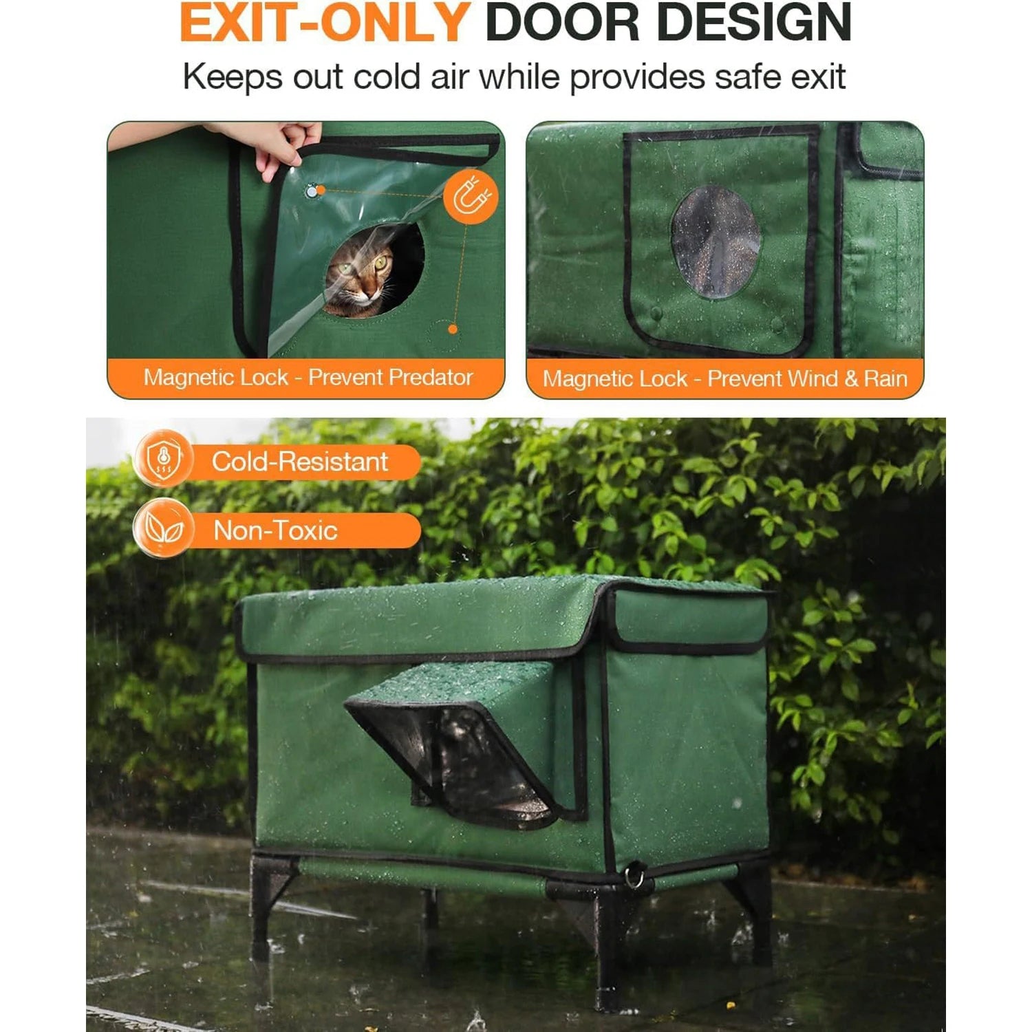 Casa para Gatos de Exterior Impermeable, Plegable y Cálida