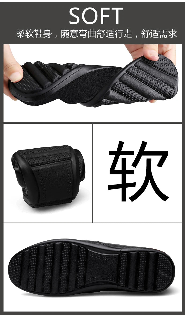 Zapatos de cuero para hombre, suelas blandas, zapatos de cuero informales de talla grande para las cuatro estaciones, zapatos de conducción versátiles para fiesta juvenil a la moda