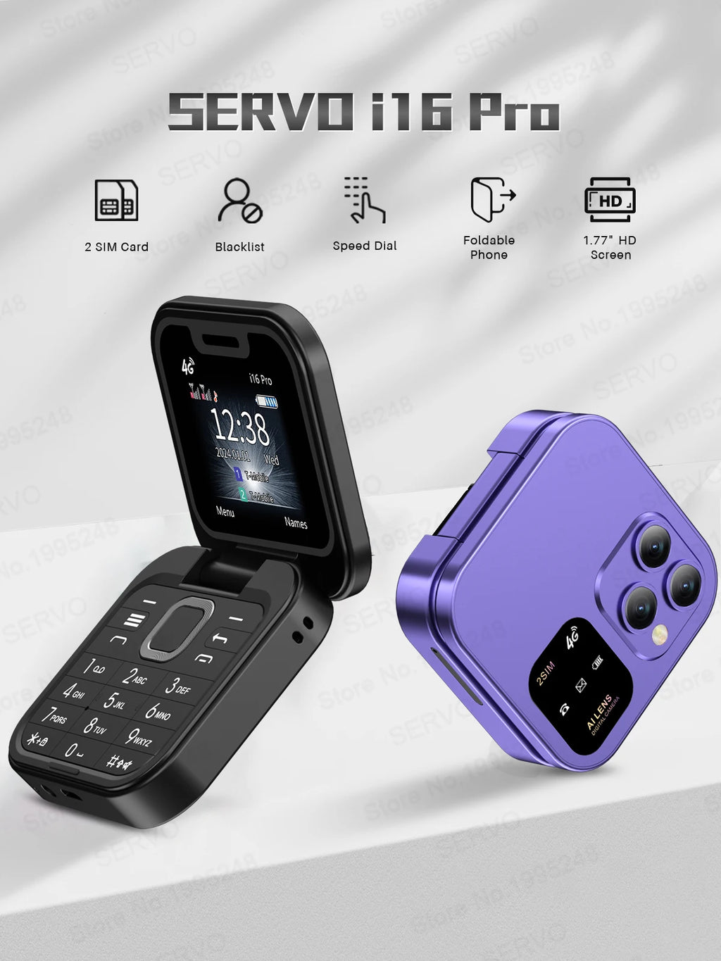 SERVO i16 PRO 4G LTE Mini teléfono móvil con tapa Dual SIM llamada en espera grabación velocidad Dial Radio FM pantalla de 1,77 "teléfonos móviles plegables