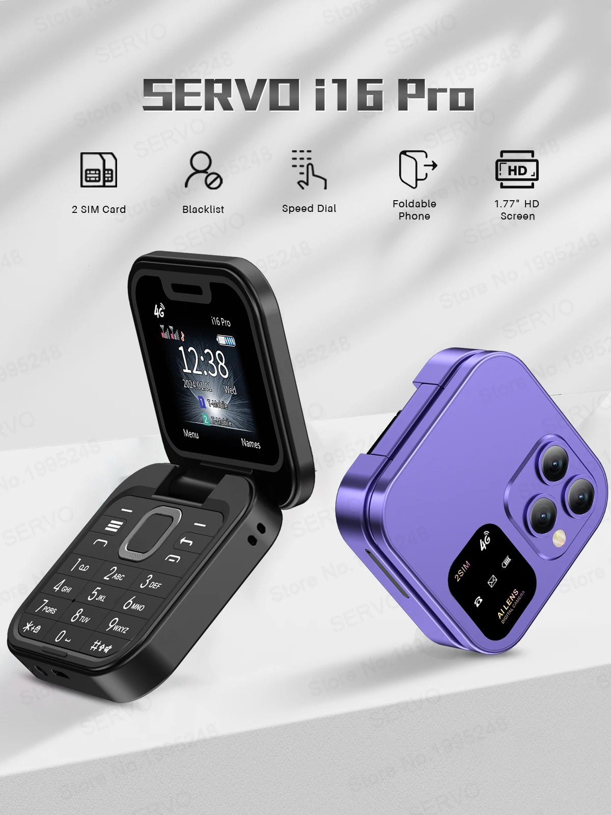 SERVO i16 PRO 4G LTE Mini teléfono móvil con tapa Dual SIM llamada en espera grabación velocidad Dial Radio FM pantalla de 1,77 "teléfonos móviles plegables