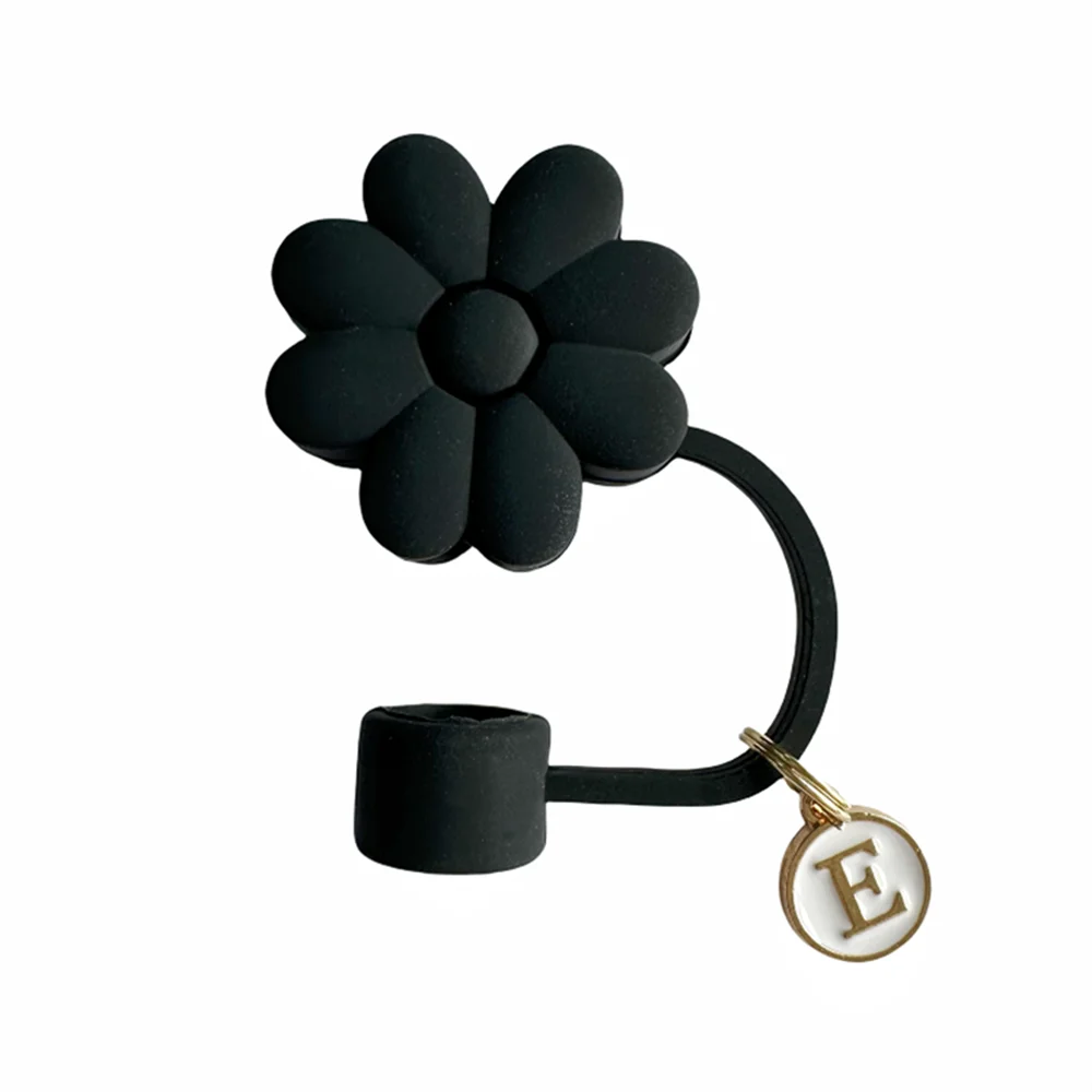 Tapas de Paja de Silicona con Diseño Floral - 26 Letras (Negro)