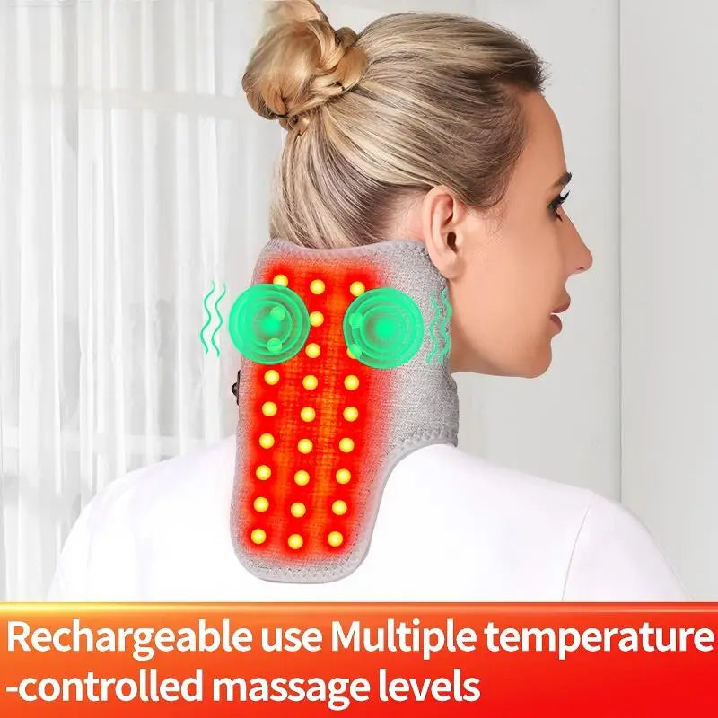 Luz roja calefacción eléctrica soporte para el cuello masajeador de vibración alivia el dolor de columna Cervical fatiga rigidez dragar meridianos