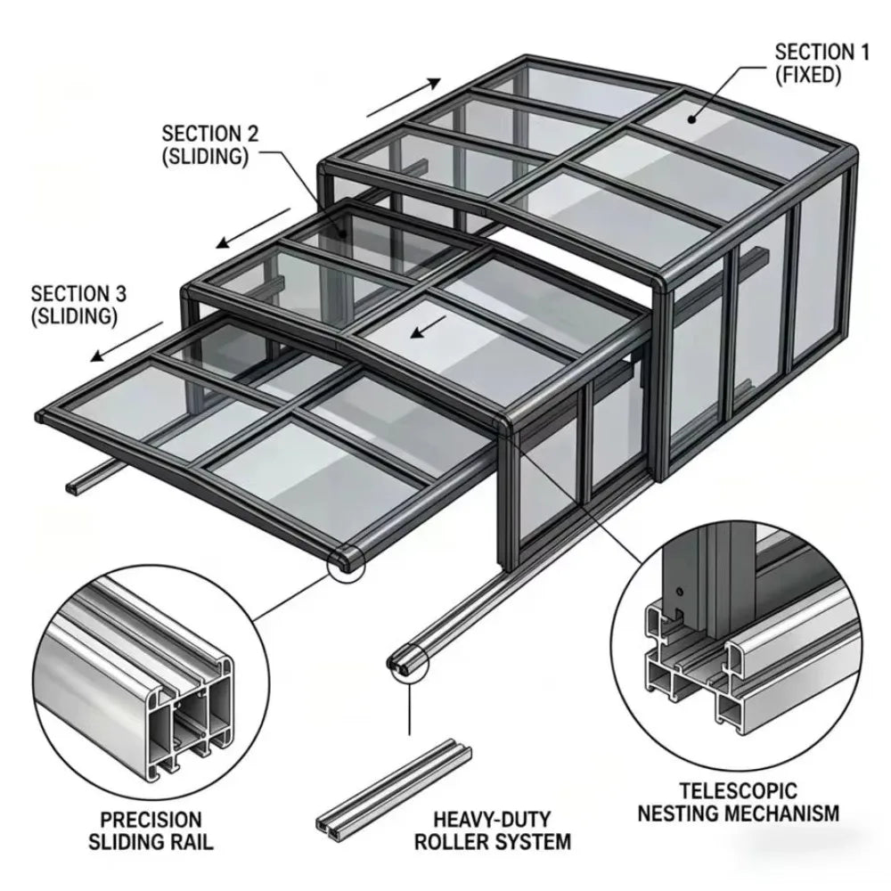 Toldo Retráctil Eléctrico Plegable de Aluminio, Techo Inteligente Automático para Garaje, Cochera, Hotel, Villa Residencial