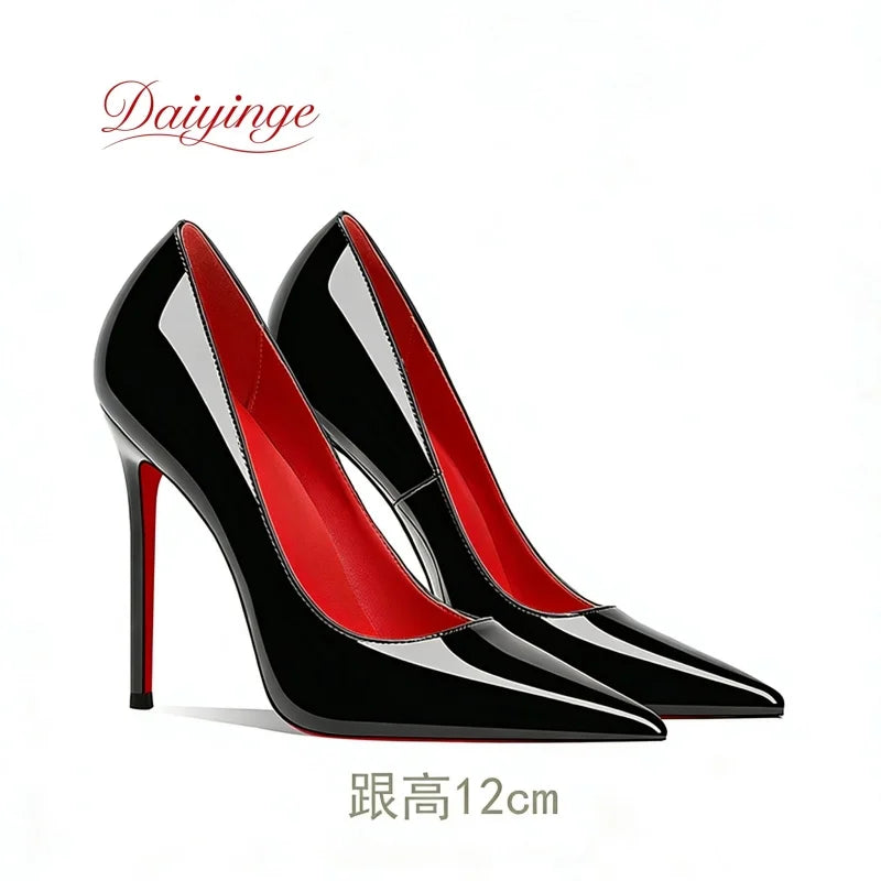 Zapatos de Tacon de Aguja con Suela Roja para Mujer, Punta Fina