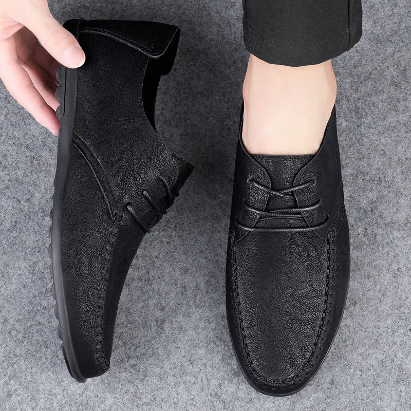 Zapatos de cuero para hombre, suelas blandas, zapatos de cuero informales de talla grande para las cuatro estaciones, zapatos de conducción versátiles para fiesta juvenil a la moda