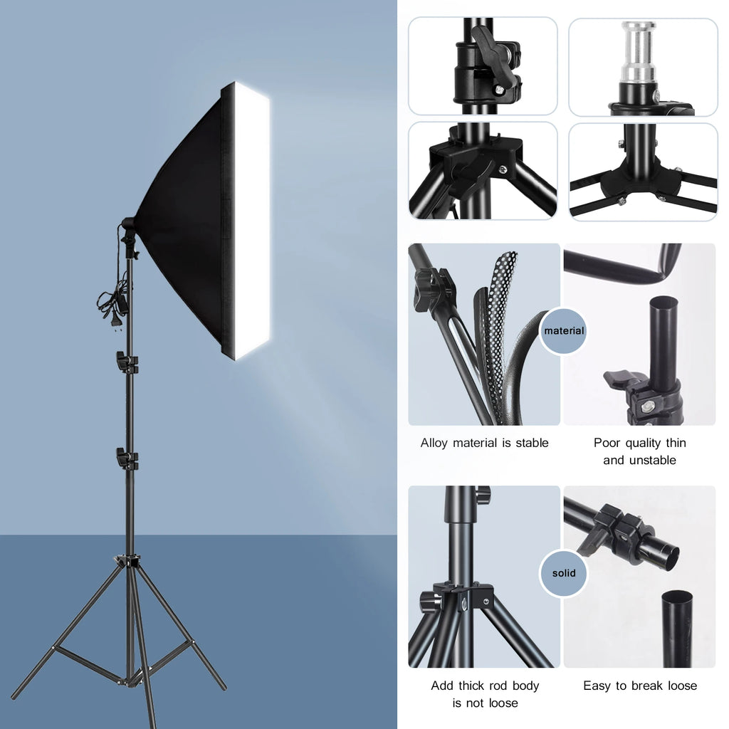 Softbox de fotografía profesional, caja suave de iluminación con trípode, bombilla fotográfica E27, sistema de luz continua para estudio fotográfico