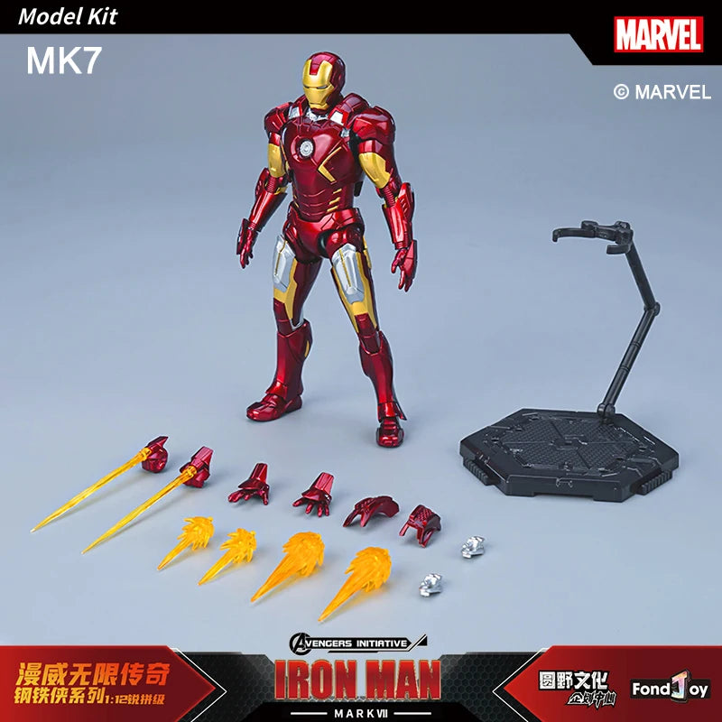 Figura de Anime de Iron Man MK5 de Marvel, Kit de Modelo a Escala 1/12, Serie Infinity Saga, Ironman Mark 5, Ensamblaje ABS, Articulaciones Móviles, Regalos y Juguetes
