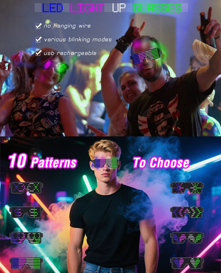 Gafas LED luminosas, gafas con luz, recargables por USB, gafas luminosas para Navidad, Halloween, festivales, disfraces, fiestas