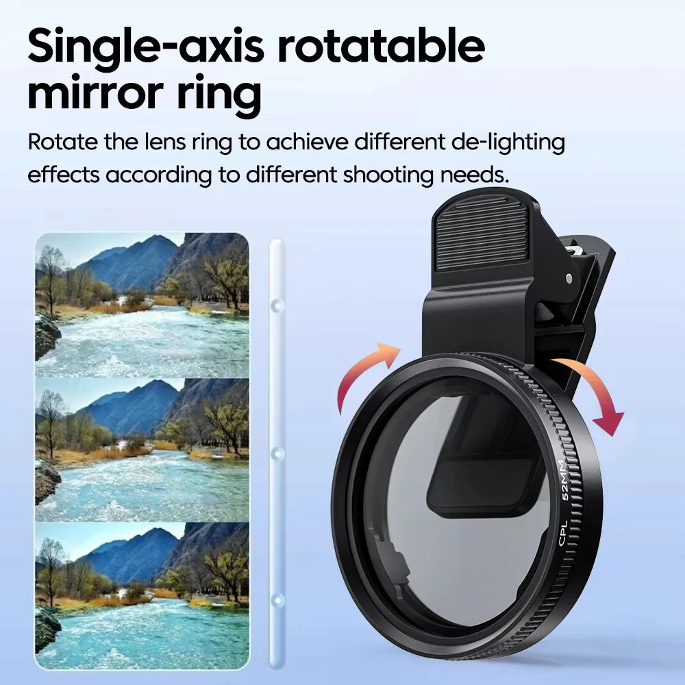 Filtro Polarizador CPL 52MM con Clip para Teléfono Móvil