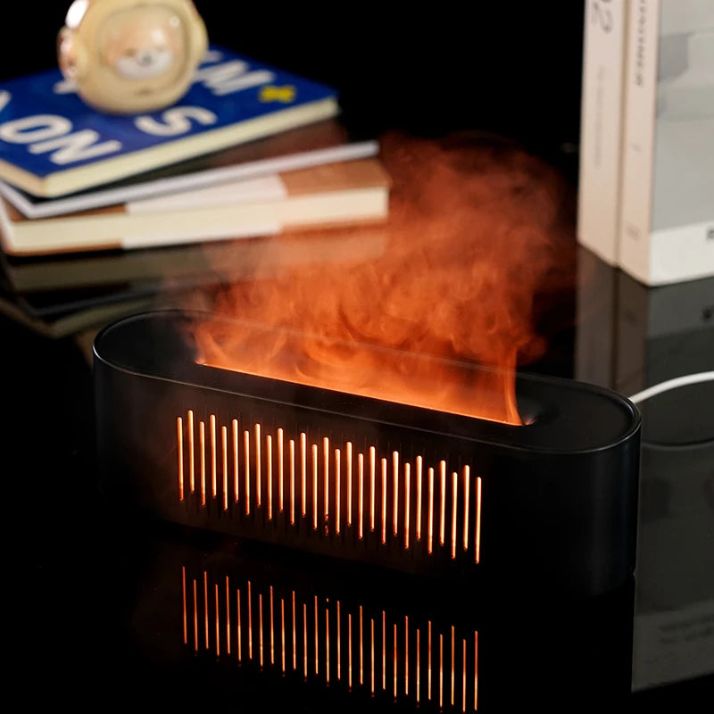 Humidificador de aromaterapia con llama, atmósfera colorida, luz nocturna, humidificación silenciosa, diseño de ventilación de fondo suave