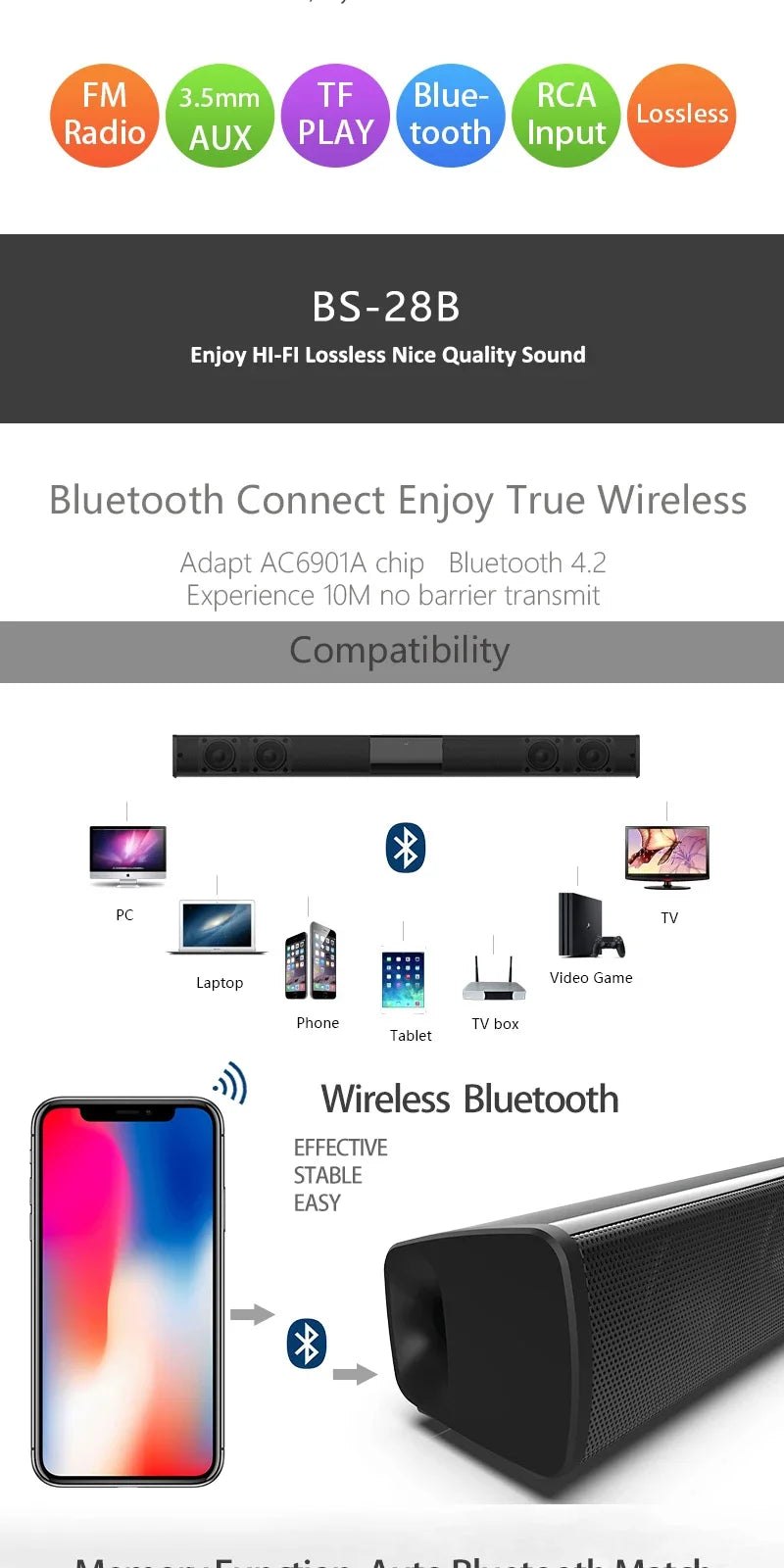 Sistema de sonido de cine en casa, altavoces Bluetooth para ordenador, barra de sonido para TV, Subwoofer, Radio, centro de música, columna Boom Box, 3dhome