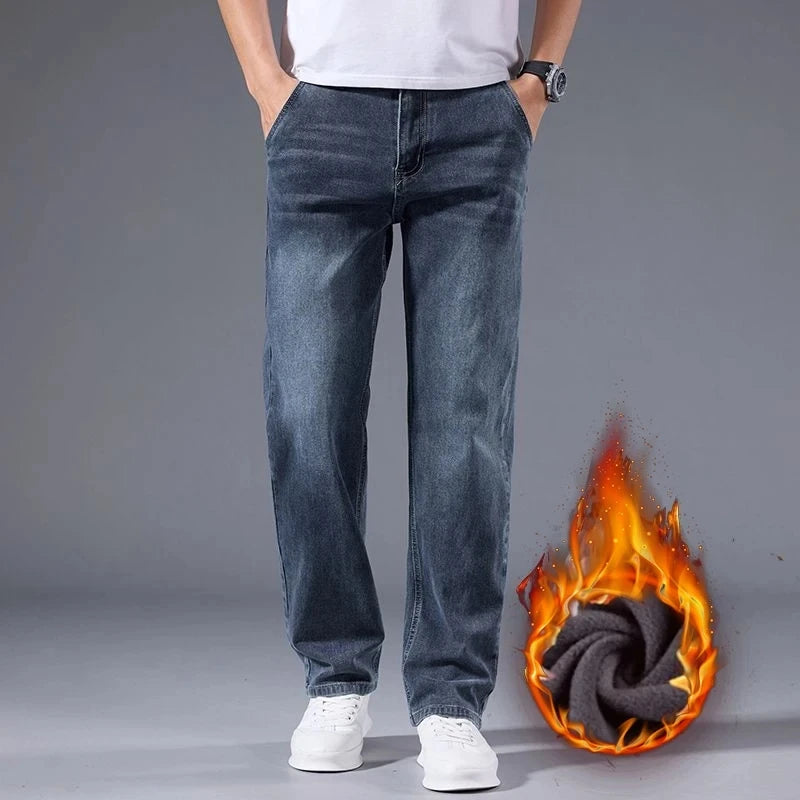 Pantalones Vaqueros de Lana para Hombre, Terciopelo, Recto Clásico