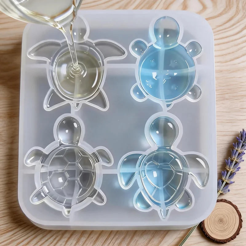 1 unidad de molde de silicona de 4 cavidades con forma de tortuga linda, herramienta para hacer manualidades DIY de llaveros de resina de animales de dibujos animados y colgantes para bolsos/coches