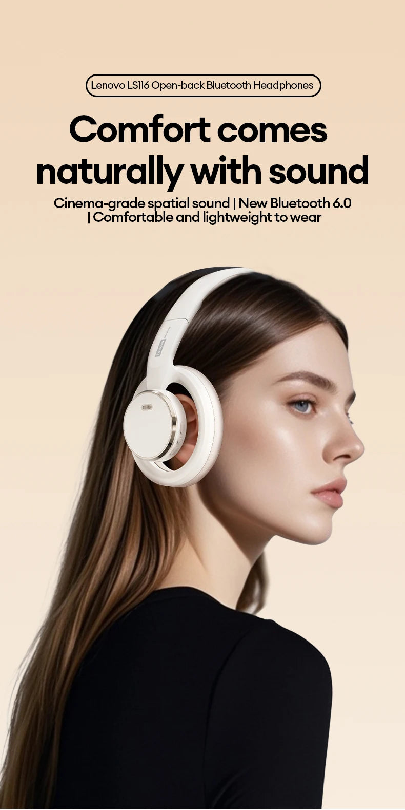 Choice Lenovo Auriculares para juegos inalámbricos Bluetooth 6.0, auriculares plegables deportivos sobre la oreja con micrófono HD, regalos LS116