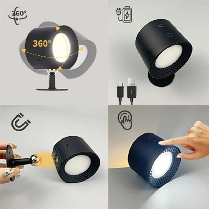 Lámpara Led de pared de doble cabezal con Control remoto táctil, luz nocturna portátil inalámbrica con recarga USB giratoria 360 para lectura de dormitorio