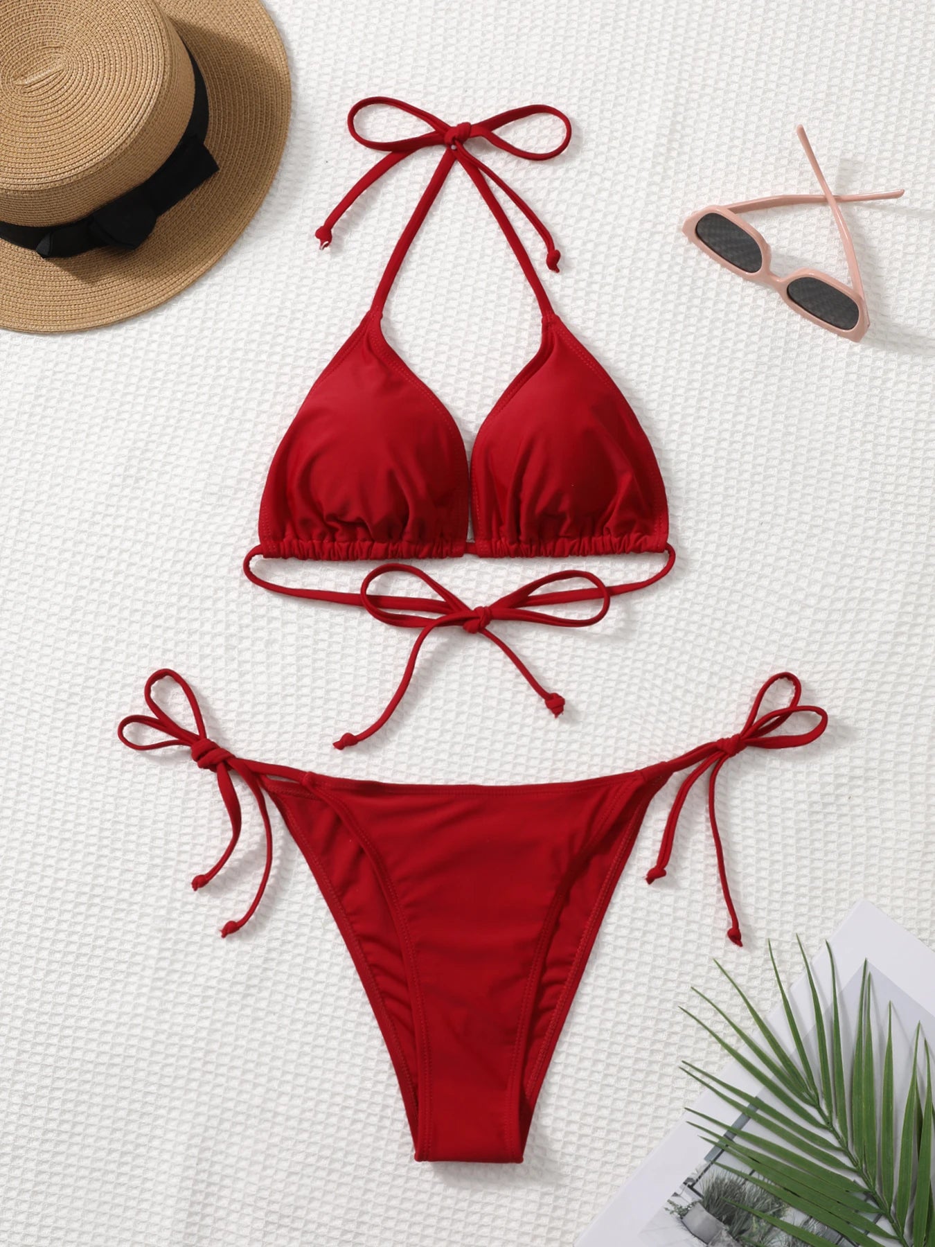Bikini de Dos Piezas sin Tirantes con Tanga y Tiras Laterales para Mujer
